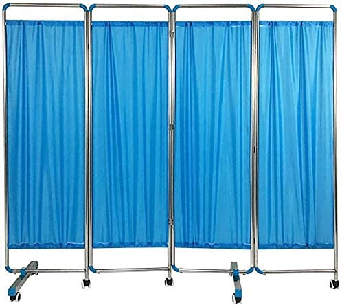 Stainless Steel Medical Privacy Screen,With Wheels Medical Screen Mobile Curtains Removable,For Emergency Room Ward Icu Monitoring Room Divider,4 Fold/Blue,180 * 50 * 200CM