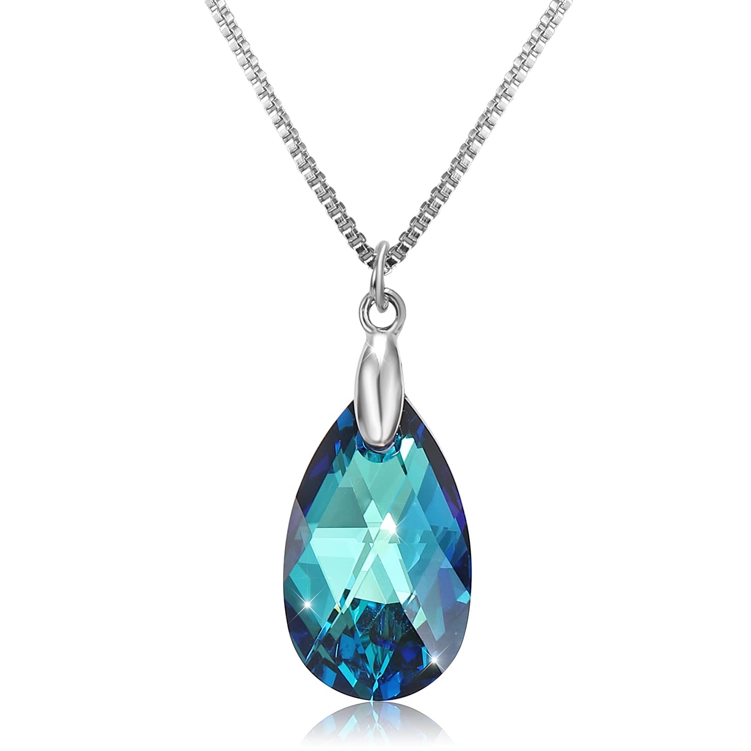 Richapex Collana da donna a forma di goccia Collana in cristallo austriaco blu in argento 925