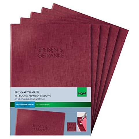 SIGEL SM132 Speisekarten-Mappen mit Buchschrauben-Bindung für A4, bordeauxrot, 5er Pack Cover