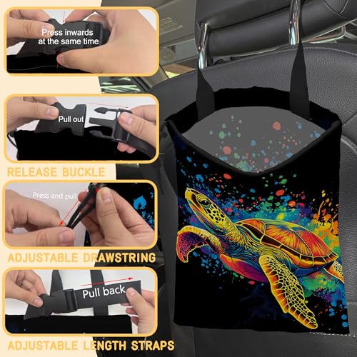 Image of Watercolor Sea Turtle Car Garbage Bag, Small Car Trash Bag Hanging Back of Seat,Drawstring Car Trash Bag with Adjustable Buckle,Car Accessories for Camping Travelling