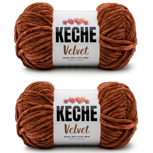 Image of Keche Velvet Yarn for Crocheting, Soft Chenille Bulky Baby Blanket Amigurumi Yarn 2x100 gr (2x132 yds) (2 Skeins) Fox