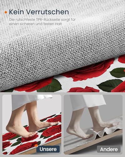 Tapis lavable en machine antidérapant motif rose bordeaux