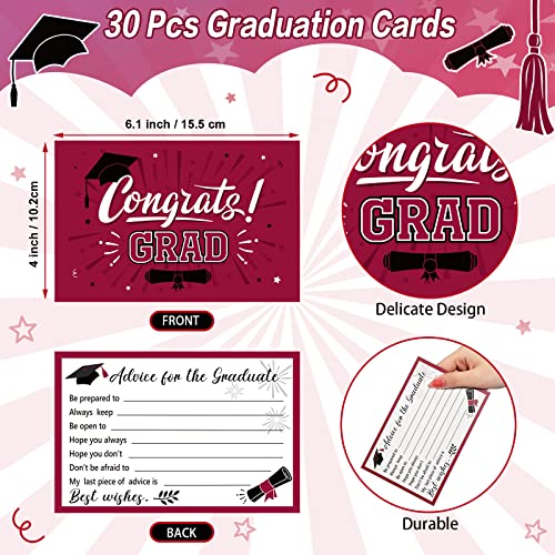 Image of Funrous Large 2026 Maroon and Black Graduation Card Box with 30 Pcs Advice Card Gift Money Box Congrats Grad 3D Cap Top Holder Class of 2026 Party Decorations College Graduation Supplies