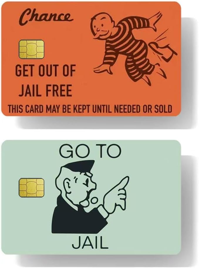 3-Pack Nostalgia Board Game Card Stickers - Make Your Credit Card Stand Out! Vinyl Decals with Go to Jail & Get Out of Jail Designs, Prevent Wear and Tear