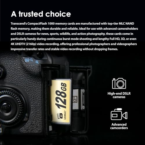 Transcend 128GB CompactFlash 1000 Memory Card, hasta 160/120 MB/s, Suitable para grabación de Video en resolución Ultra Alta Full HD, 3D y 4K UHDTV TS128GCF1000 - imagen 4