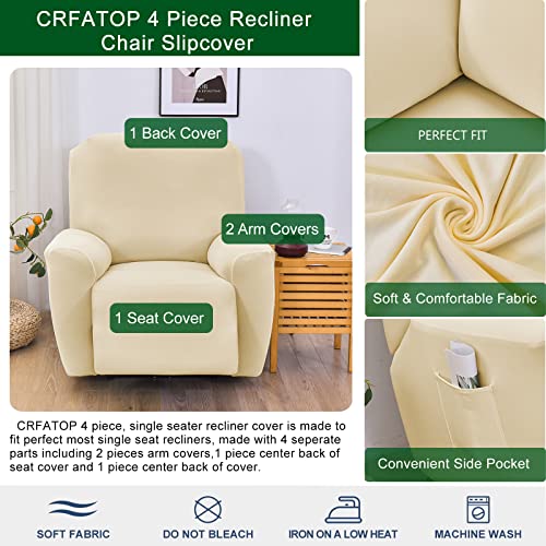 Crfatop Recliner Chair Cover 4-Piece With Pockets 1 Seat Recliner Chair Slipcovers Reclining Slipcovers For Recliner Couch Cover Solid Furniture Protector With Elastic Bottom,B07 #TOP2