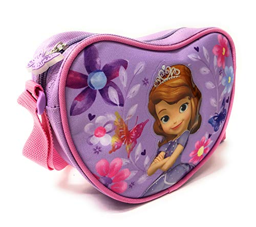 Sofia het Prinsesje Schoudertas Hartvormig voor Kinderen - Roze en Paars Handtas voor Kleine Meisjes 3 4 5 Jaar met Bloemen - Disney Messenger Tas Kleuterschool en Vrije Tijd - 18x14x6 cm - Perletti - Image 3
