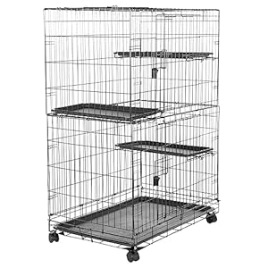 Amazon-Basics-3-Tier-Wire-Cat-Cage-Playpen-Kennel-Large-36-x-22-x-51-Inches-Black