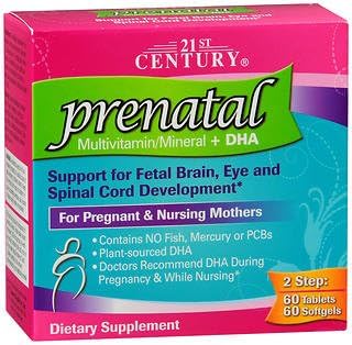 21st Century Prenatal Multivitamin + DHA Tablets and Softgels – 120 ct, Pack of 4