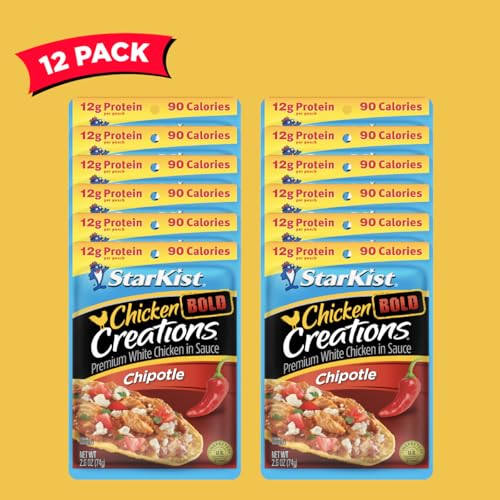 Image of StarKist Chicken Creations BOLD Chipotle, 2.6oz Pouch, 12-Pack | 12g Protein Per Serving, Fully Cooked White Meat, No Draining, Ready to Eat for Salad and Sandwiches