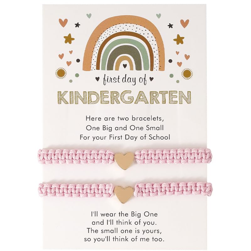 Image of First Day of School Bracelets Matching Heart Bracelets for Mom and Daughter Back to School Bracelets for 2 Braided Adjustable Charm Bracelets Jewellery Present