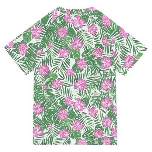 Tropical Leaves Flowers Kids Bathing Suits Girls UV Protection Football Sports Shirt Swimwear Beach Tops 3T2