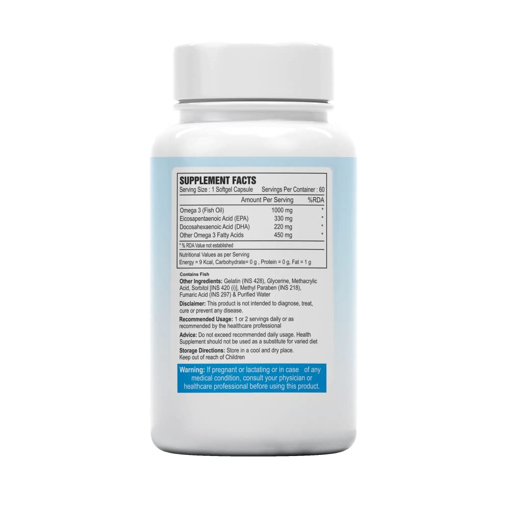 Alpspure Nutra Omega 3 Fish Oil 1000 Mg Fatty Acid Capsules || 60 Softgels | 180Mg EPA & 120Mg DHA | Supports Healthy Heart, Joints, Skin, Brain & Eyes | For Men & Women | Omega3 fatty acids - Image 7 thumbnail