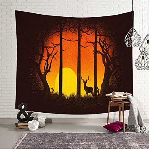 Tapiz de pared textil de atardecer, poliéster negro y naranja, 150 x 150 cm