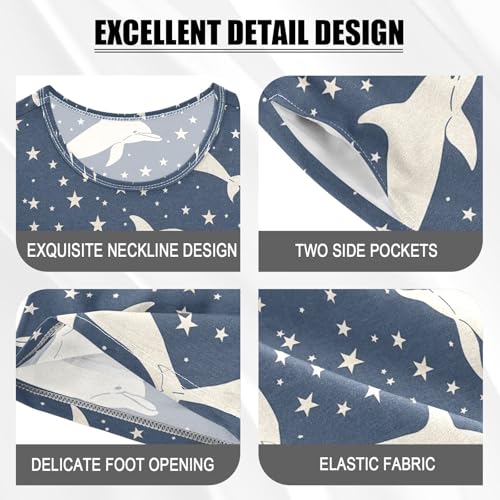 ALAZA Dolphin Silhouette and Stars Pajama Set Short Sleeve Sleepwear Soft Lounge Nightwear4