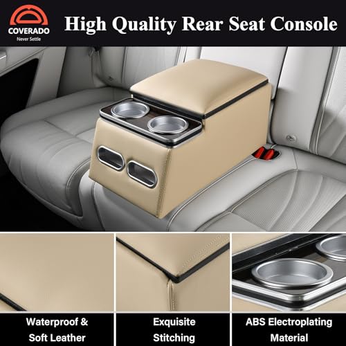 Image of Coverado Car Center Console, Universal Rear Bench Seat Consoles, Truck Seat Organizer and Storage, Back Seat Car Organizer with Cup Holder, Large Storage Box, Central Armrest Box (Regular, Beige)