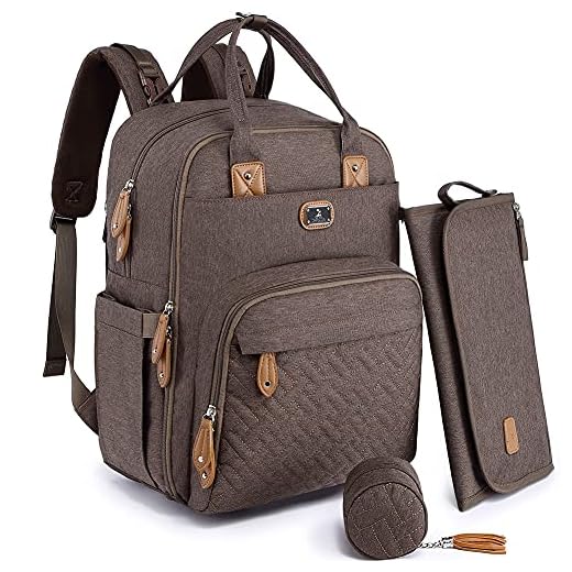 Dikaslon Diaper Bag Backpack with Portable Changing Pad, Pacifier Case and Stroller Straps, Large Unisex Baby Bags for Boys Girls, Multipurpose Travel Back Pack Moms Dads, Brown