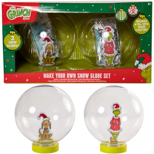 Dr Suess The Grinch Snow Globe Kit, DIY Snow Globe, Includes 2 Globes, Glitter, Sequins, Stickers – The Grinch and Max