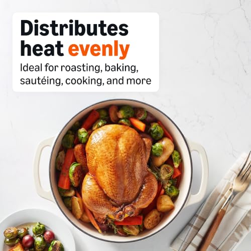 Image of Amazon Basics Enameled Cast Iron Dutch Oven Pot with Lid, Round, Dual Handles, Heavy-Duty, Oven Safe for Stews, Roasting, Baking, 7.3-Quart, White