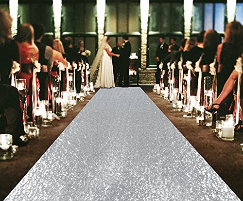 ShiDianYi Wedding Carpet Aisle Runner Silver 15FTX3FT Sequin-Aisle-Runner Bridal Walkway Glitter Rug Hallway Aisle Runners for Weddings Indoor Outdoor Floor Runner for Party by ShiDianYi - Used condition - US$25.71
