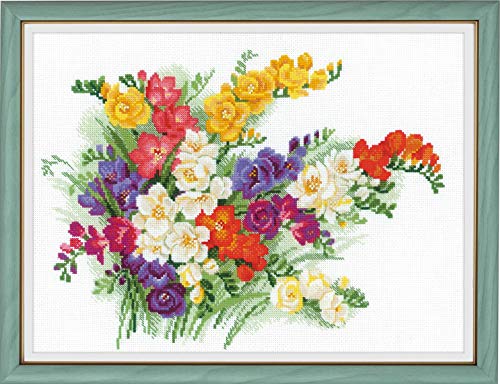 Image of RIOLIS - Freesia 1561, Floral Cross Stitch Kits 15 inchx11, Cross Stitch Kits for Beginners & Advanced, Crossstitching Kits Adult, Counted Stitching Kits, Flowers Embroidery Kit