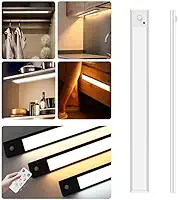 Luz de LED regulável em 3 cores com sensor de movimento, recarregável por USB, para cozinha, guarda-roupa, iluminação de quarto, 40CM (prata, modelo reto)