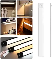 Luz de LED regulável em 3 cores com sensor de movimento, recarregável por USB, para cozinha, guarda-roupa, iluminação de quarto, 40CM (prata, modelo reto)
