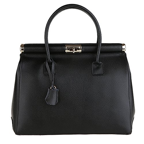 Chicca Borse Borsa Donna Pelle a Mano con Tracolla Vera Pelle Made in Italy 35x28x16 Cm, Nero