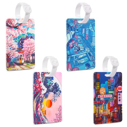 GTOTd Japanese Anime Kids Luggage Tags（4 Pack） Japan Baggage Tag Supplies Gifts Merch for Travel Bags Suitcases Identifiers Labels Name Luggage ID Tags for Women Men