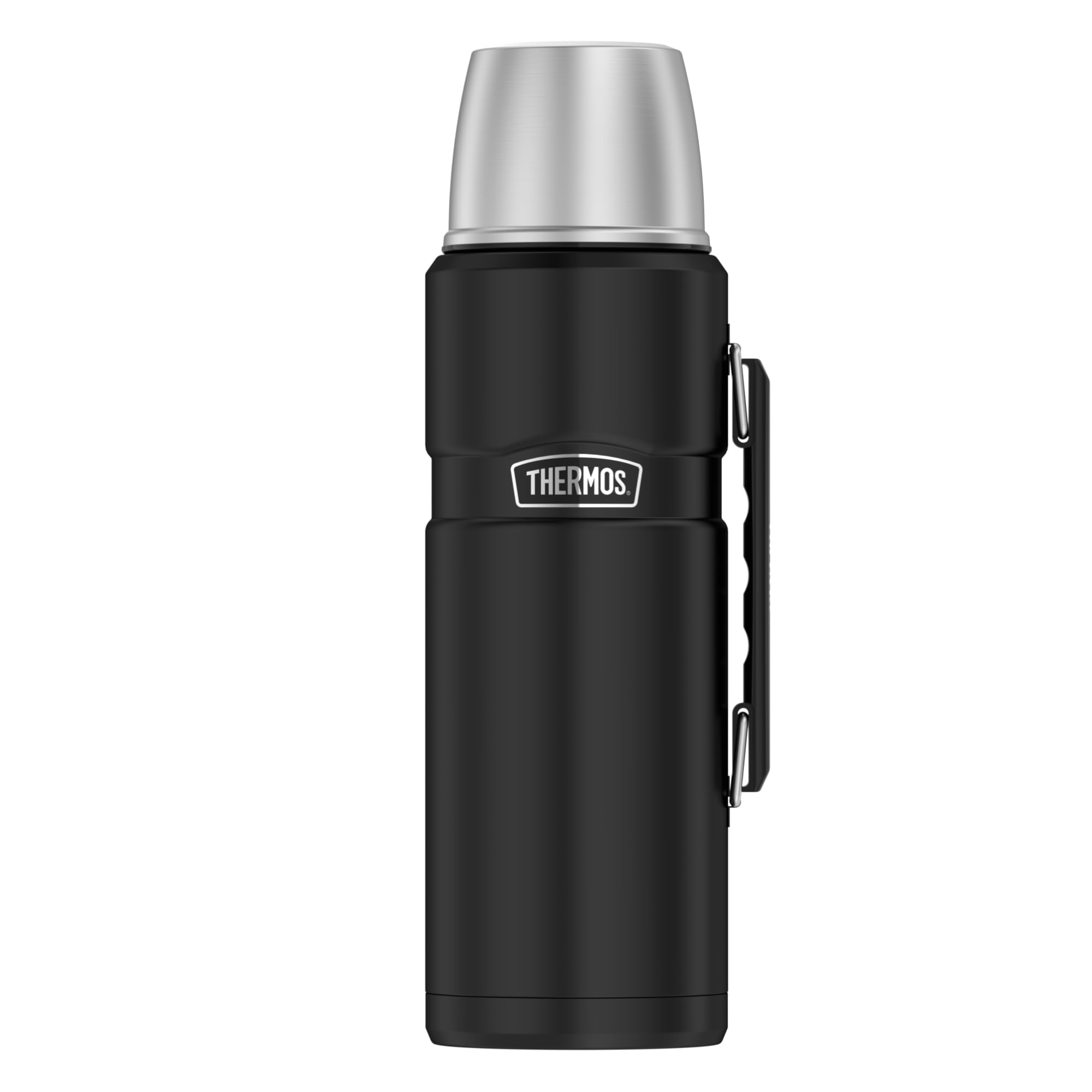 THERMOS STAINLESS KING Thermosflasche 1,20 l, 24 h heiß, charcoal black mat | 24 h kalt, mit Trinkbecher und Griff, absolut dicht, Edelstahl-Isolierflasche, spülmaschinenfest, schwarz matt