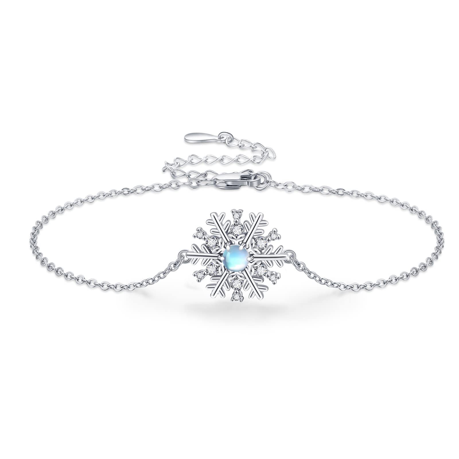 Midir&Etain Schneeflocke Armband 925 Sterling Silber Mondstein Schneeflocke Armband Schneeflocke Schmuck Weihnachten Geschenke für Frauen Mädchen Girlfeirnd