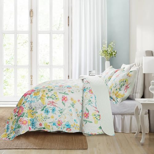 NEWLAKE Quilt Bedspread Sets- Dreamy Flowers Reversible Coverlet Set,Queen Size
