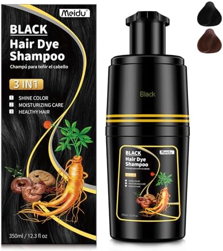 IIIMEIDU Xampu Tintura 3 em 1 Preto 350ml – Cobre Cabelos Brancos...