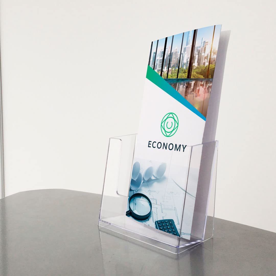 Porta Cd Da Tavolo PORTA DEPLIANT DA Banco 3 Pezzi A5 Plexiglass Trasparente Espositore Volantini EUR 129,85 - IT Porta Brochure
