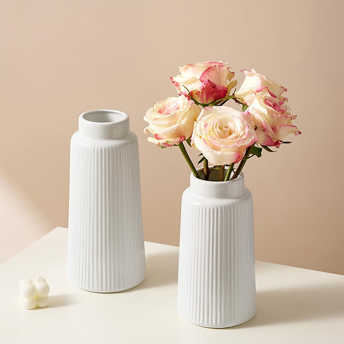 Vasi In Ceramica Bianchi - Set Da 3 Per Fiori Secchi O Freschi, Decorazione Casa - Foto 2