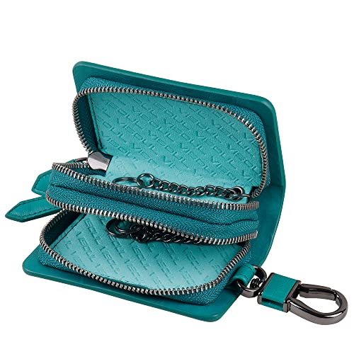 Image of VISOUL Car Key Case Holder Double Zipper, Leather Car Smart Key Fob Case with Keychain for Men and Women