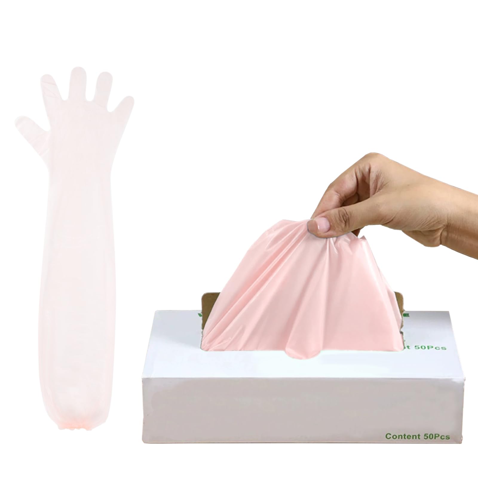 JIAHG 50Pcs Disposable Plastic Long Glove Extra Thick Single Use Long Sleeve Full Arm Shoulders Length Glove for Animal Husbandry Veterinary Checking Cleaning (Orange)