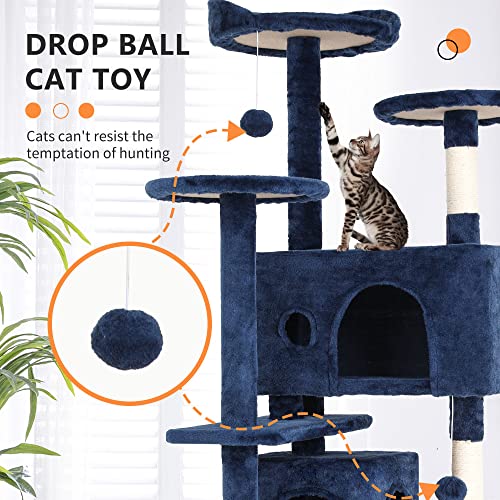 Image of BestPet | 54 inch Cat Tree Tower | Navy Blue | Sturdy Multi-Level Cat Tree