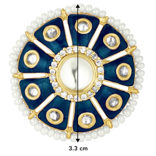 Peora Traditional 18K Gold Plated Original Meena Work Kundan Pearl Adjustable Ring for Women Girls - Image 6