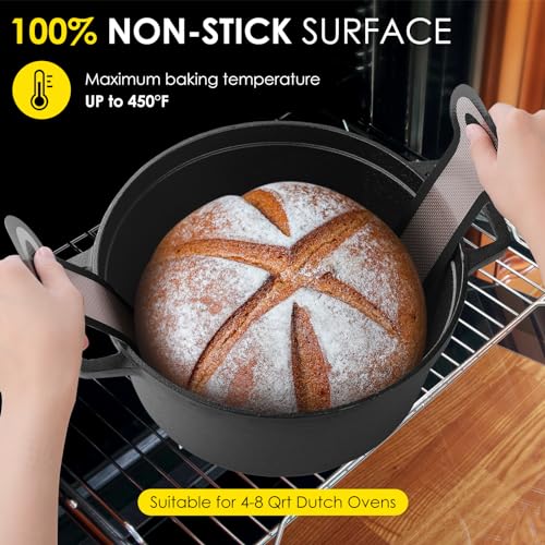 Upgraded Silicone Bread Sling For Dutch Oven - 8.6" Diameter, Non-Stick, Extra Long Handles