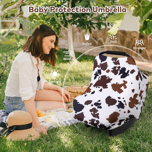 Image of Rquite All-in-1 Car Seat Cover Baby, Carseat Covers for Girl Boy, Stretchy Soft Infant Car Seat Cover, Multi-use Baby Carrier Cover, Car Seat Canopy, Stroller Sun Shade, Nursing Breastfeeding Cover