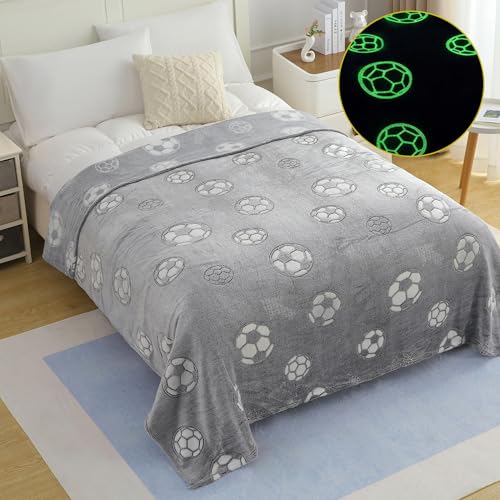 Image of Story@Home Glow in the Dark Blankets for Kids | Kids Lightweight AC Blanket | Kids Blanket 0-15 Years (200x150cm) Soft Fleece Blanket | Cozy All-Season Radium Blanket for Boys & Girls - Soccer