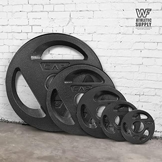 WF Athletic Supply Olympic Grip Plate, 2-inch Diameter Collar Opening for Compatibility on any Olympic Barbell, Available in 2.5, 5, 10, 25 & 45lb