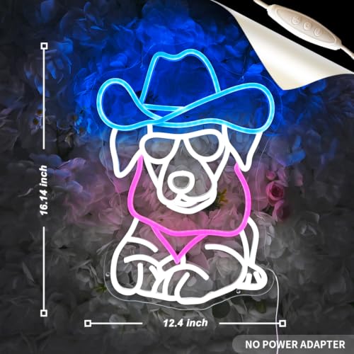 Image of Planzo Cowboy Dog LED Neon Sign Light Bedroom Game Room Man Cave Wall Decor | Zoo Pet Shop Bar Pub Club Home Wall Sign Decor, Christmas Birthday Party, Pet Dog Lovers Gift, Cute Animal, 16.14 inchX12.4 inch, USB