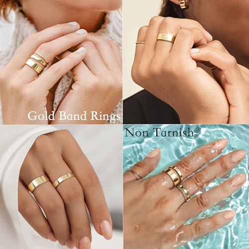 Silver Rings for Women Non Tarnish, Gold Wedding Bands for Men, Stainless Steel Chunky Knuckle Pinky Open Adjustable Ring Set for Jewelry Gift Size 5-133