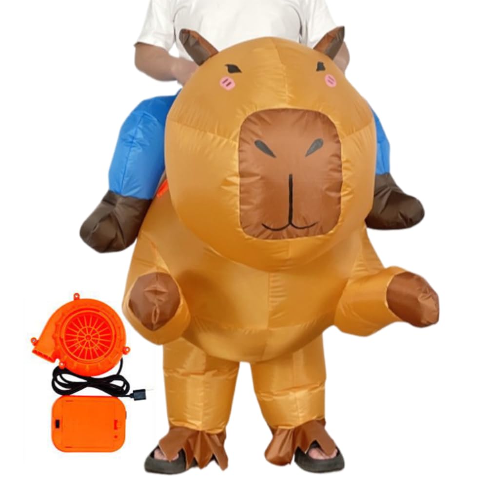 Inflatable Capybara Costume for Kids and Adult, Blow up Capybara Costume Inflatable Halloween Costumes Funny Ride on Animal Costumes Halloween Party Fancy Dress Outfit (Kids)