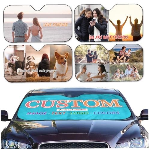 Parasole per parabrezza personalizzato per auto Parasole per finestra personalizzato Aggiungi 1-4 testo fotografico Personalizza parasole per auto Protezione solare pieghevole per raggi UV
