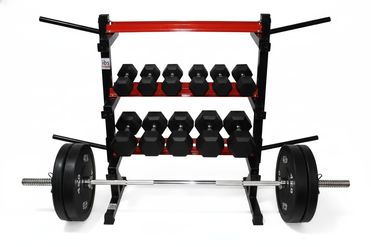 IBS 3 Pair of dumbbell rack Barbell Weight Rack, 400 kg Weight Capacity Dumbbell Stand, Metal, Weight Plate Storage Rack (GREEN & BLACK) dumbbell not included in this. (RED BLACK)-image-23