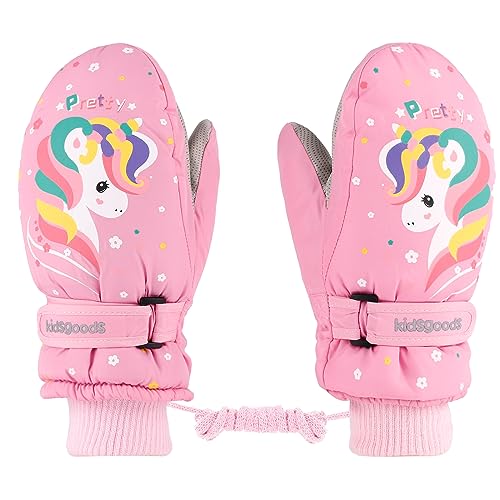 KAKU NANU Guantes Impermeables Manoplas de esquí para niños Manoplas de Nieve de Invierno para niñas Guantes cálidos con Forro Polar para Exteriores de 6-10 años Guantes Rosas