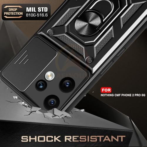 Image of Armor Bumper Back Cover Case for Nothing Phone 2 Pro 5G Rotating Camera Cover, Ring Holder & Kickstand | Heavy Duty & 360 Degree Protection Nothing Phone 2 Pro 5G Back Cover (Black)